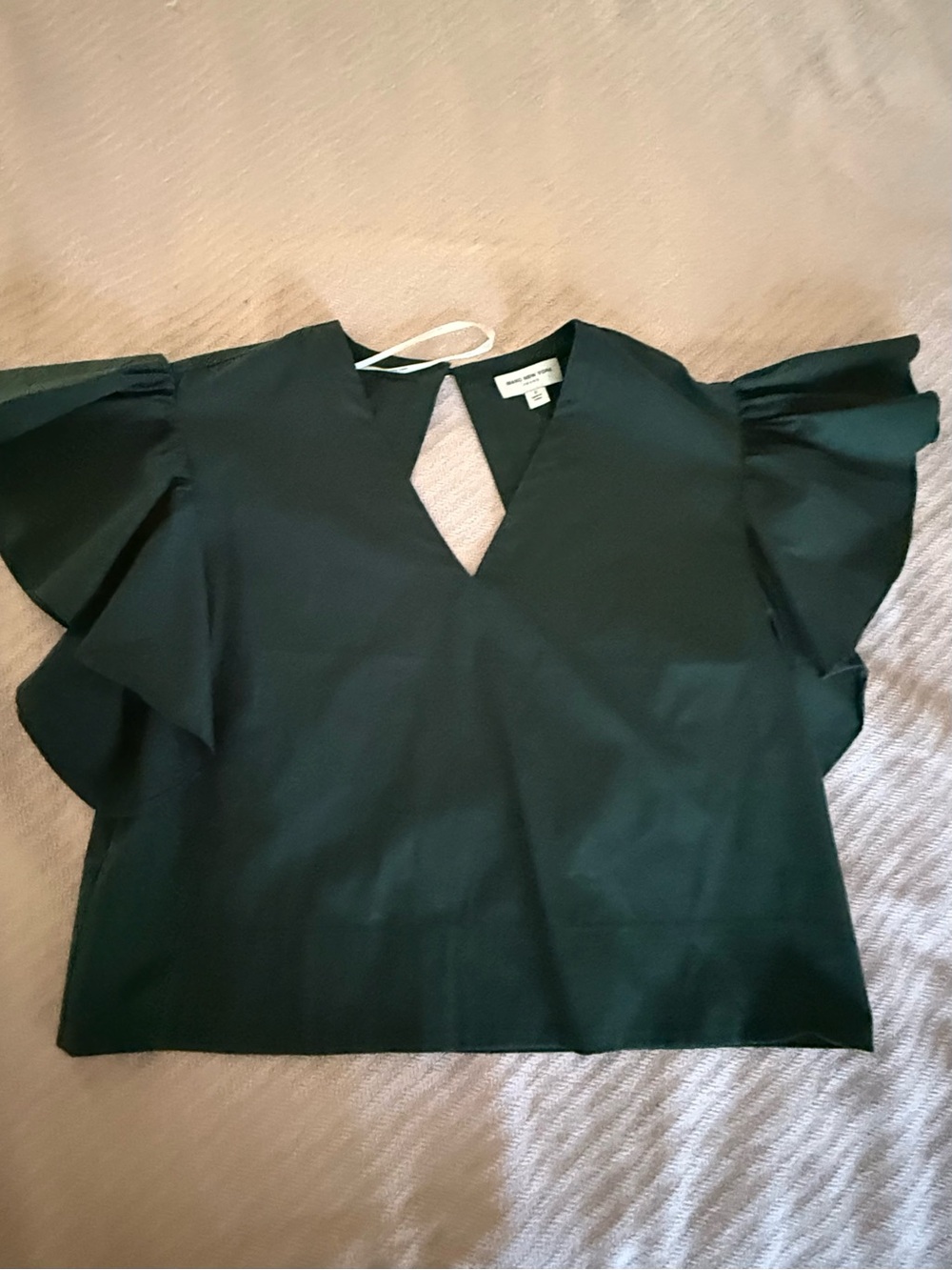 Marc New York Dark Green Ruffle Sleeve V-Neck Top